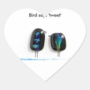 Sticker Cœur Oiseau dit tweet rayure bleue verre