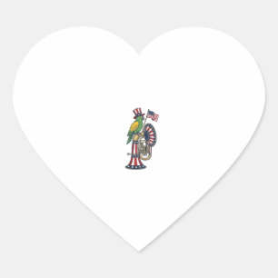 Sticker Cœur Oiseau patriotique gravure vintage musique chemise
