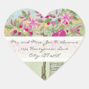 Sticker Cœur Oiseaux d'amour assis dans un arbre Sceau de maria