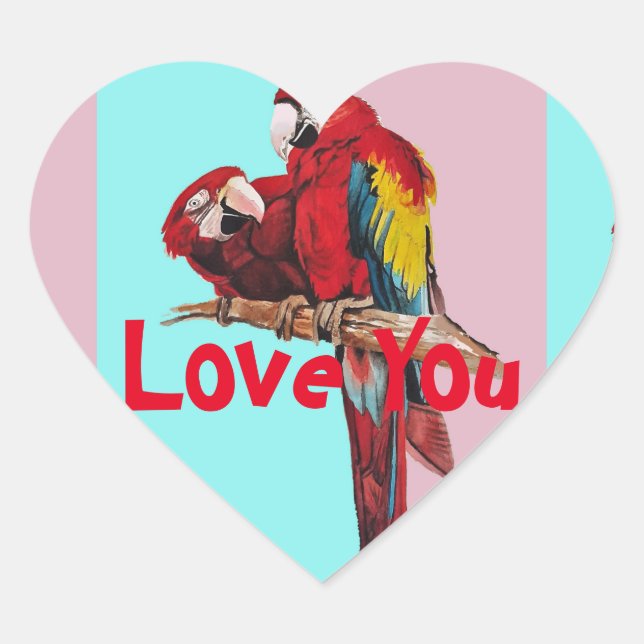 Sticker Cœur Oiseaux de Macaw Parrot rouge Peinture Amour (Devant)