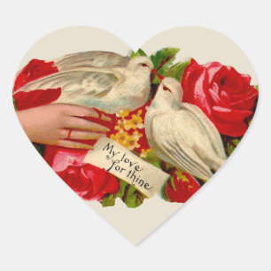 Sticker Cœur Oiseaux vintage Amour victorien Colombe Art classi