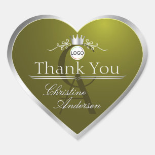 Sticker Cœur Olive Green Silver Frame Logo Monogram Merci