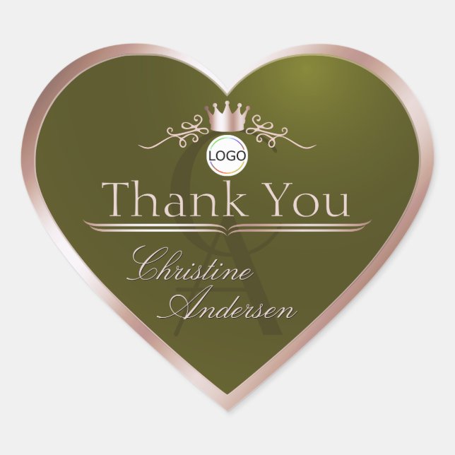 Sticker Cœur Olive Rose Gold Frame Logo and Monogram Thank You (Devant)