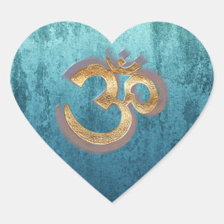 Sticker Cœur OM laiton or damask Asie Yoga Spiritualität