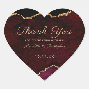 Sticker Cœur Or Bourgogne Agate Mariage Merci