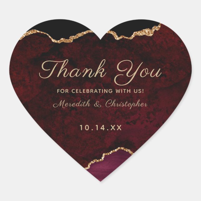 Sticker Cœur Or Bourgogne Agate Mariage Merci (Devant)