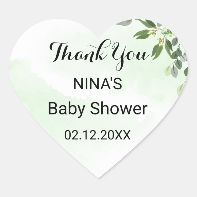 Sticker Cœur Or Eucalyptus Feuille Merci vert rond (Devant)