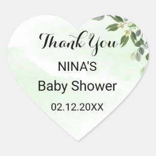 Sticker Cœur Or Eucalyptus Feuille Merci vert rond