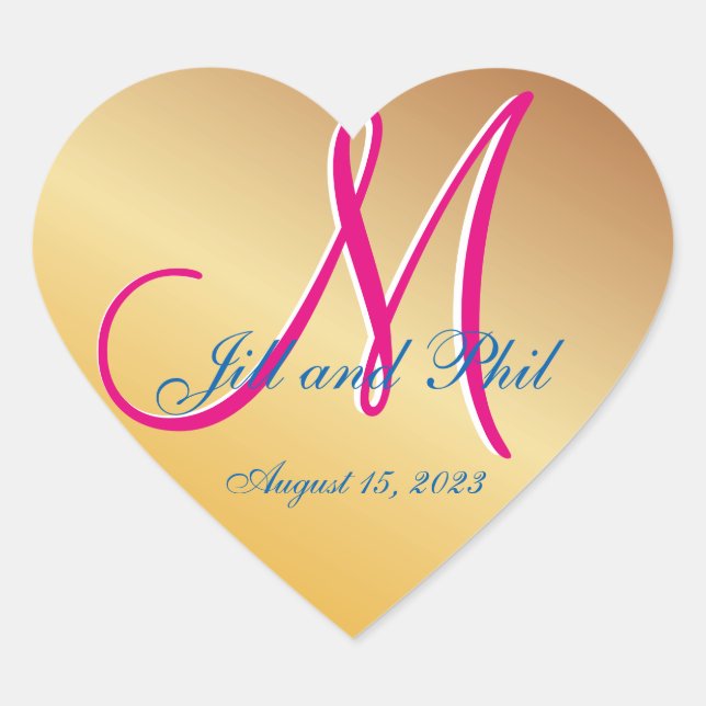 Sticker Cœur Or Monogram Orange Jaune Damassé 3d (Devant)