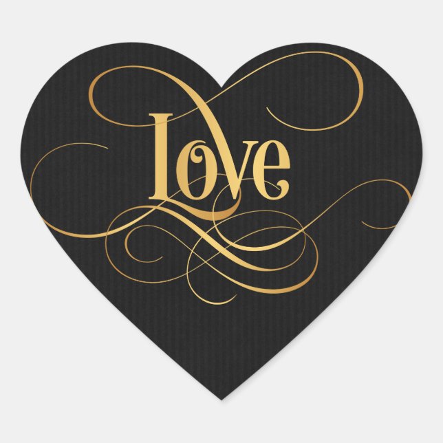 Sticker Cœur Or tourbillonnant d'amour de calligraphie de (Devant)