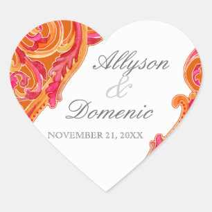 Sticker Cœur Orange moderne de mandarine de coeur de Flourish