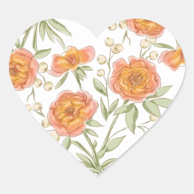 Sticker Cœur Orange Rose Wedding (Devant)