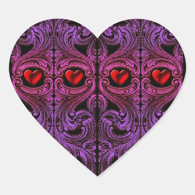 Sticker Cœur Ornement Goth Purple avec Coeur (Devant)