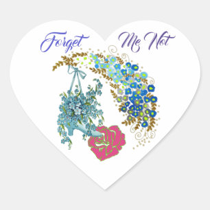 Sticker Cœur Oublie-moi pas amoureux Romantique Rose Rose Flora