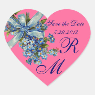 Sticker Cœur OUBLIEZ-MOI NOTES MONOGRAM, MARIAGE PARTY bleu ros