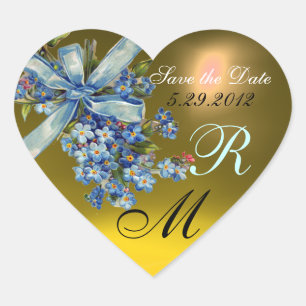 Sticker Cœur OUBLIEZ-MOI NOTES MONOGRAMME, MARIAGE JAUNE bleu