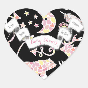 Sticker Cœur Ours Moose Vous aimez à la Lune Baby Girl Douche