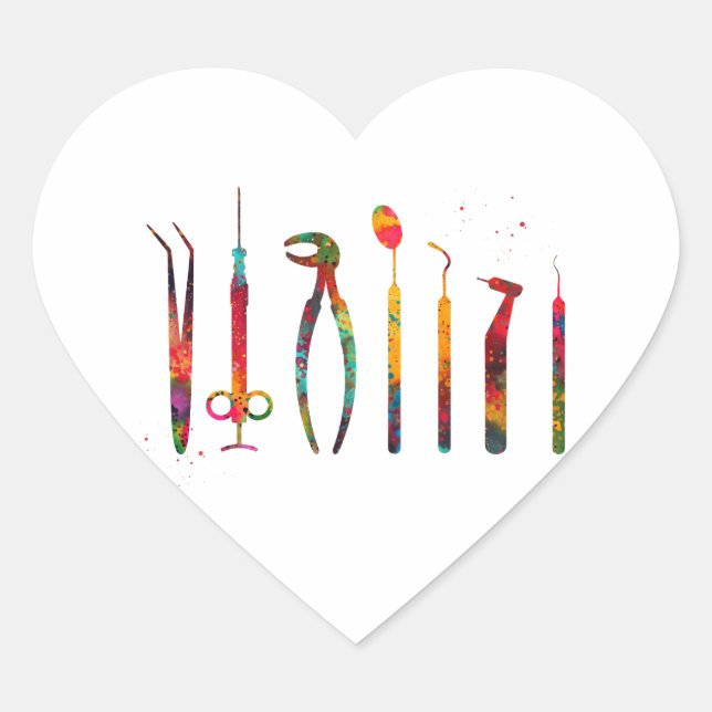 Sticker Cœur Outils Dentiste (Devant)