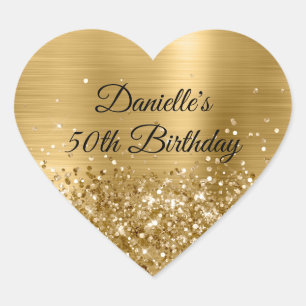 Sticker Cœur Pailleté Or Feuille 50e Anniversaire