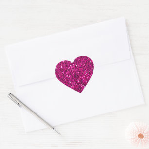 Sticker Cœur Paillettes fausses étincelles rose vif