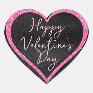 Sticker Cœur Paillettes Rose Foncé sur la Saint-Valentin Noire