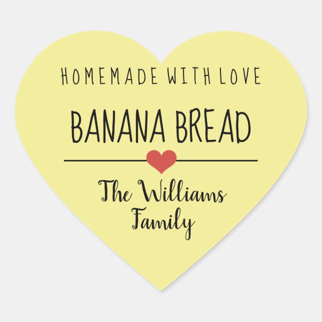 Sticker Cœur pain à la banane fait maison avec amour jaune (Devant)