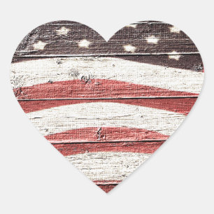 Sticker Cœur Painted American Flag on Rustic Wood Texture