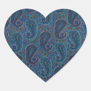 Sticker Cœur Paisley Bleu Indien Boho Classique Vintage