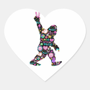 Sticker Cœur Paix Amour Bigfoot Hippie Drôle Amateur de Bigfoot