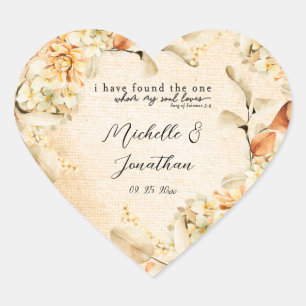 Sticker Cœur Pale Coloré Automne Floral Mariage