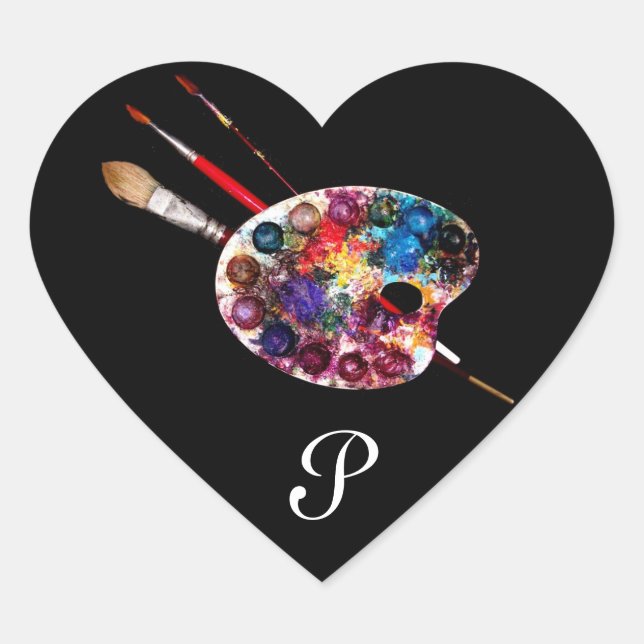 Sticker Cœur PALETTE DE COULEUR, Monogramme de coeur noir (Devant)