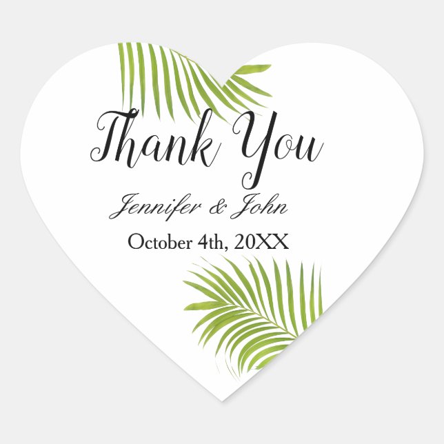 Sticker Cœur Palm Tree Foliage Vert Aquarelle Feuille Mariage (Devant)