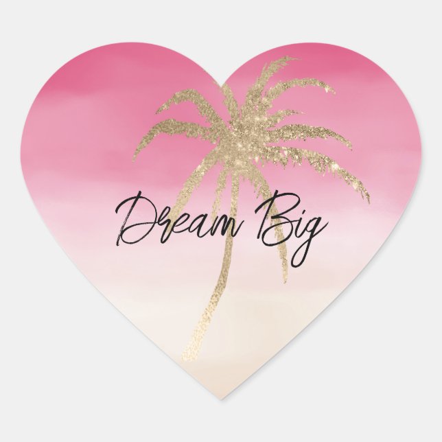 Sticker Cœur Palmier Tropical Peach Peach Pink Gold (Devant)
