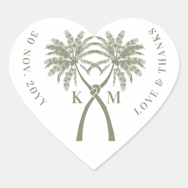 Sticker Cœur Palmiers noués Destination Tropicale Mariage (Devant)