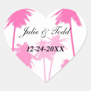 Sticker Cœur Palmiers roses Mariage tropical