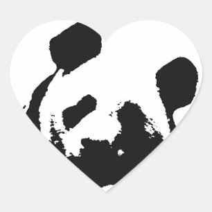 Sticker Cœur Panda d'art noir blanc