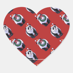 Sticker Cœur Panda Ours Noël Rouge