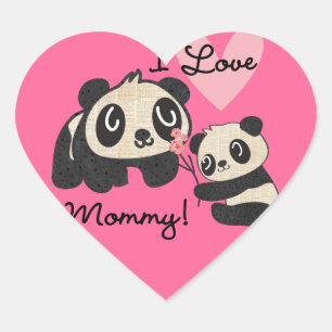 Sticker Cœur Pandas I Love Maman