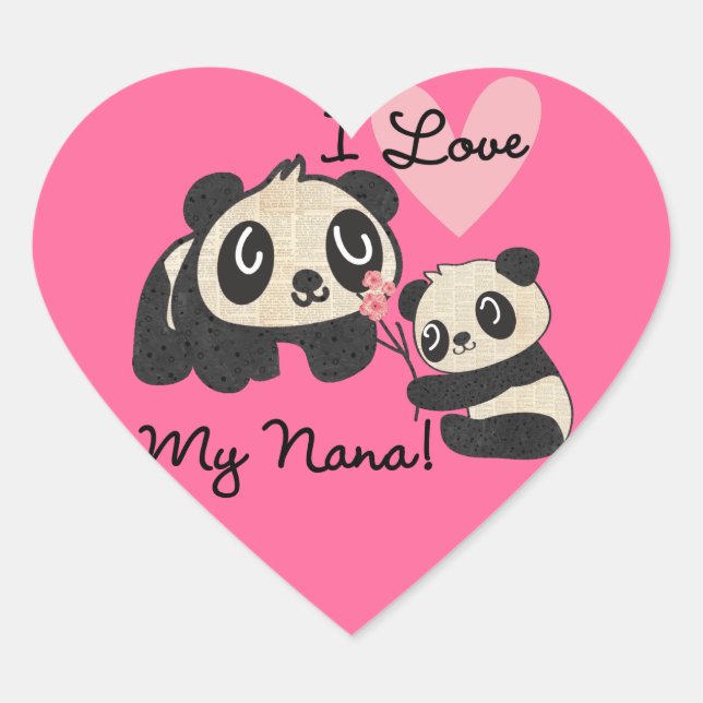Sticker Cœur Pandas I Love My Nana (Devant)