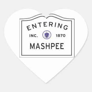 Sticker Cœur Panneau de Mashpee MA, Cape Cod Town