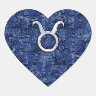 Sticker Cœur Panneau Zodiac Taurus sur Camouflage numérique ble