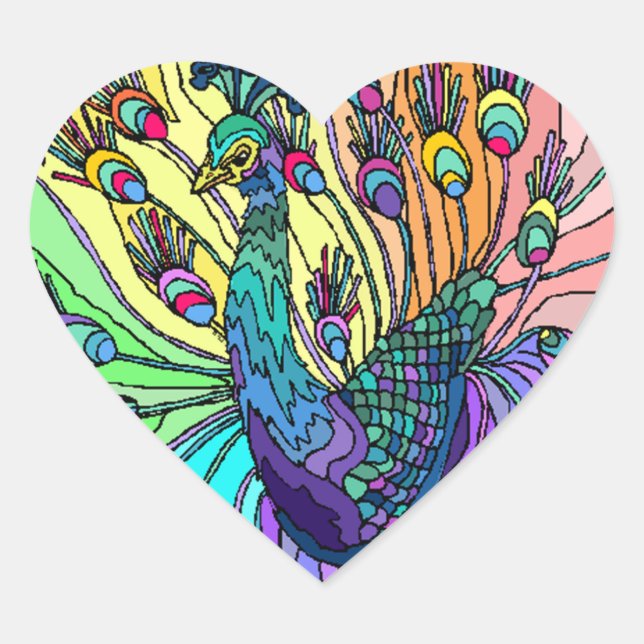Sticker coeur paon paon coeurs oiseaux oiseaux ois (Devant)