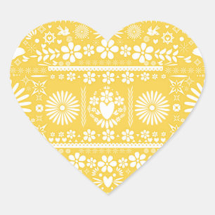 Sticker Cœur Papier Jaune Blanc Picado Mexicain Mariage