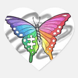 Sticker Cœur Papillon arc-en-ciel
