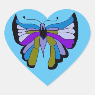 Sticker Cœur Papillon Black Beauty en bleu
