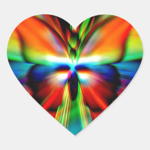Sticker Cœur Papillon psychédélique Fractal