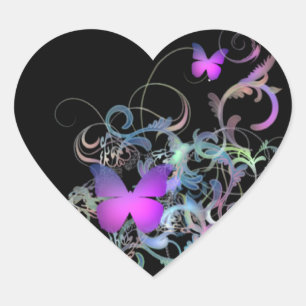 Sticker Cœur Papillon violet clair