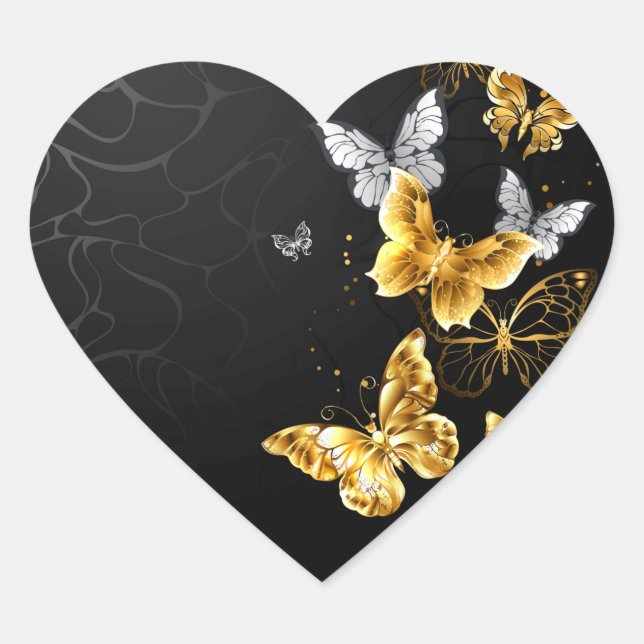 Sticker Cœur Papillons blancs et dorés (Devant)