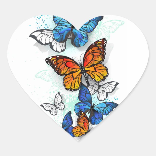 Sticker Cœur Papillons volants Morpho et Monarch (Devant)