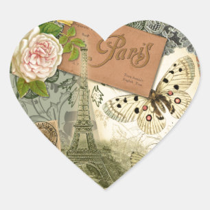 Sticker Cœur Paris France Art Antique Collage Eiffel Français